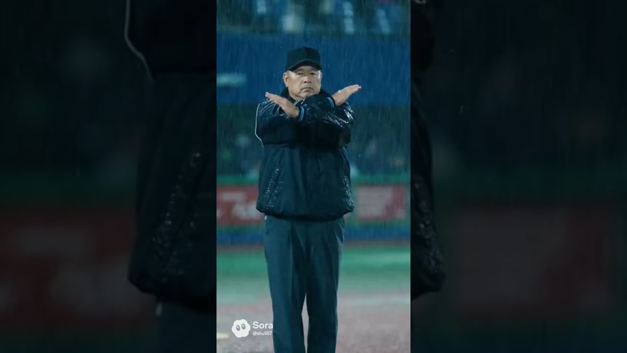 【実写】ナイター中に突然の豪雨…試合が止まった瞬間