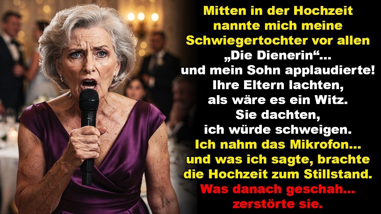 Ich stand in der dunkelsten Ecke des Festsaals, direkt neben der Küchentür, während die Hochzeit meines Sohnes in vollem Gange war. Als Mareike das Mikrofon ergriff und sagte: „Ein Applaus für...