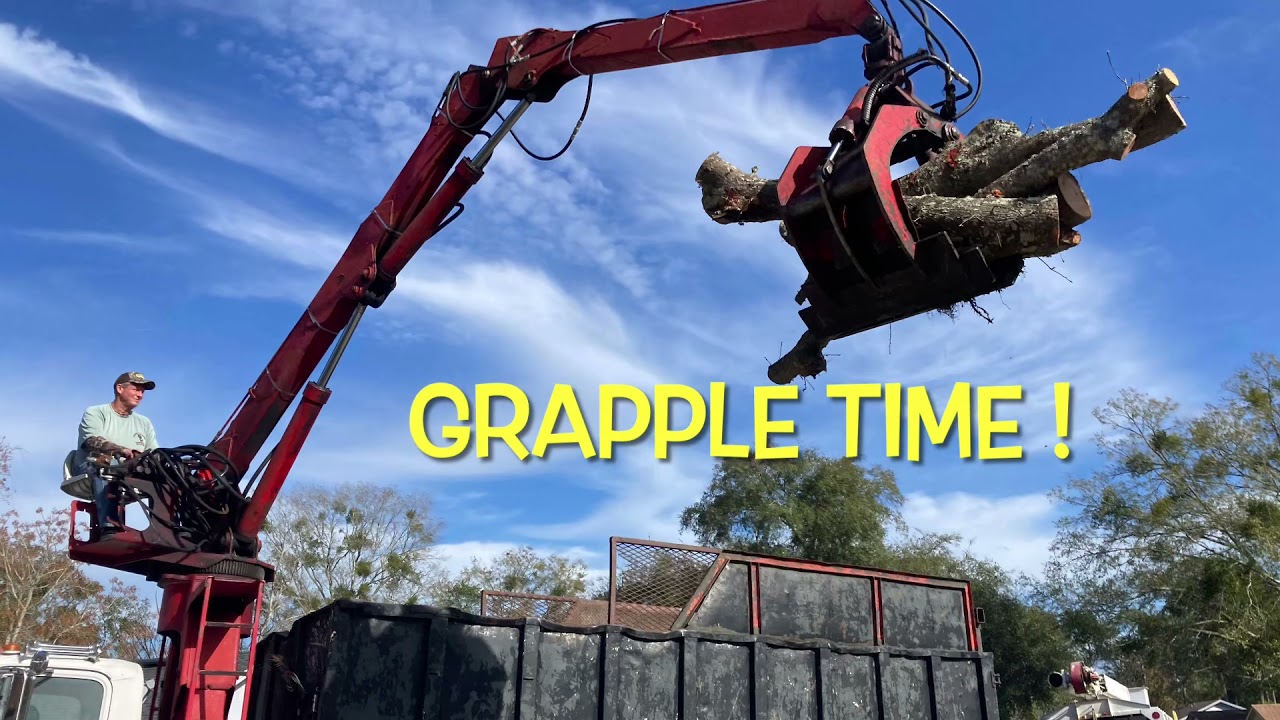 BUCKET TRUCK / CRANE TREE REMOVAL OVER HOUSE /GRAPPLE TRUCK/ DITCH