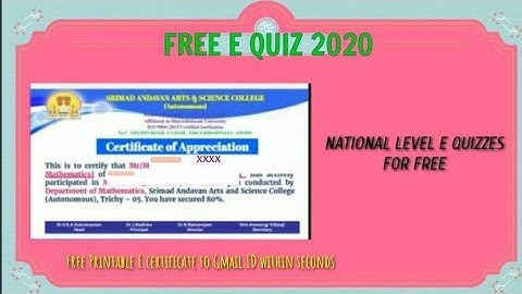 Free E quiz 2020 with free E certificate - 2  Free online quizzes on Maths & Computer Application