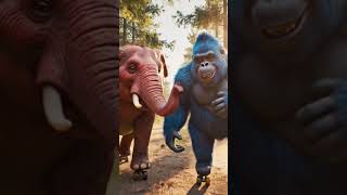 Red elephant blue gorilla skating friends