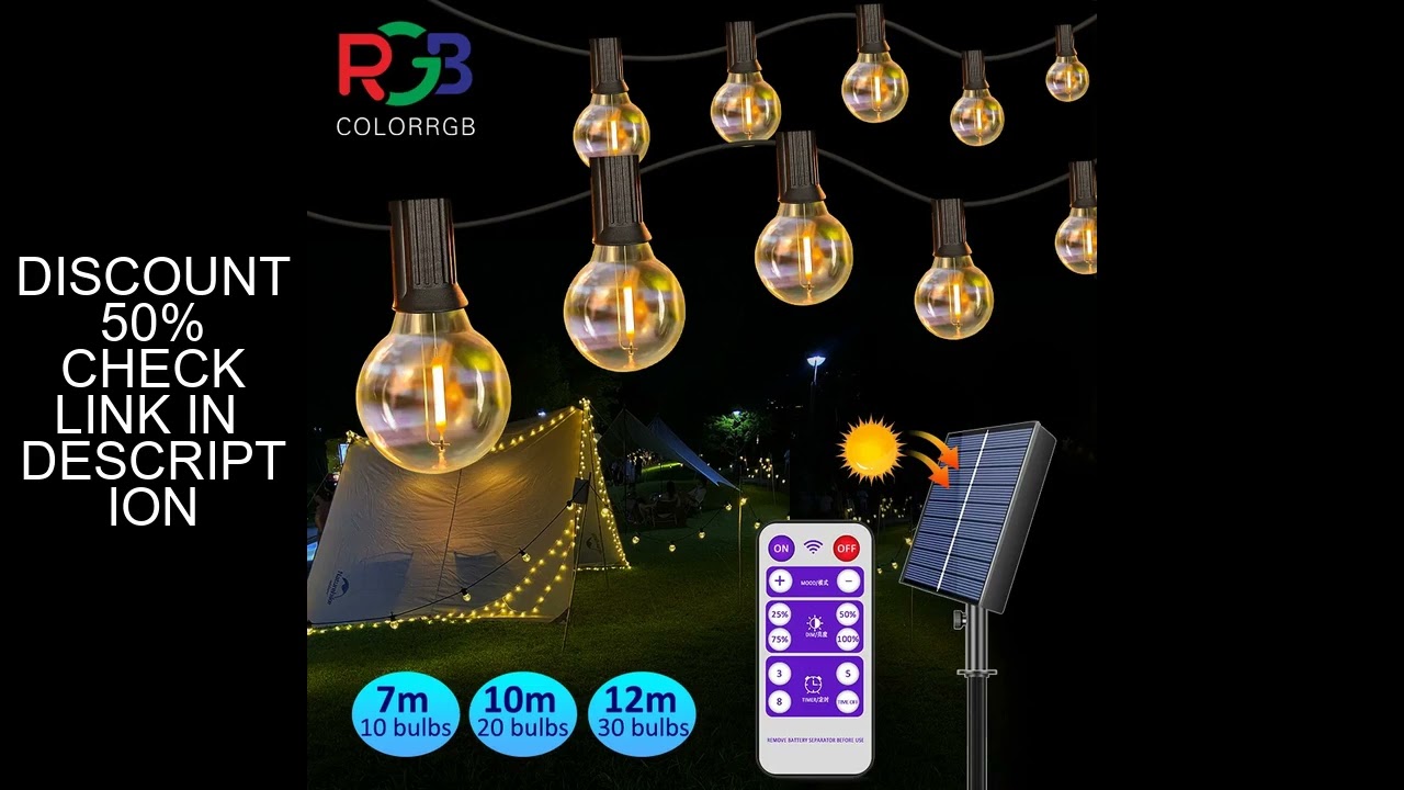 Solar String Lights, G40 Shatterproof LED Solar String Light Outdoor Umbrella Lights with 40 Bulbs P