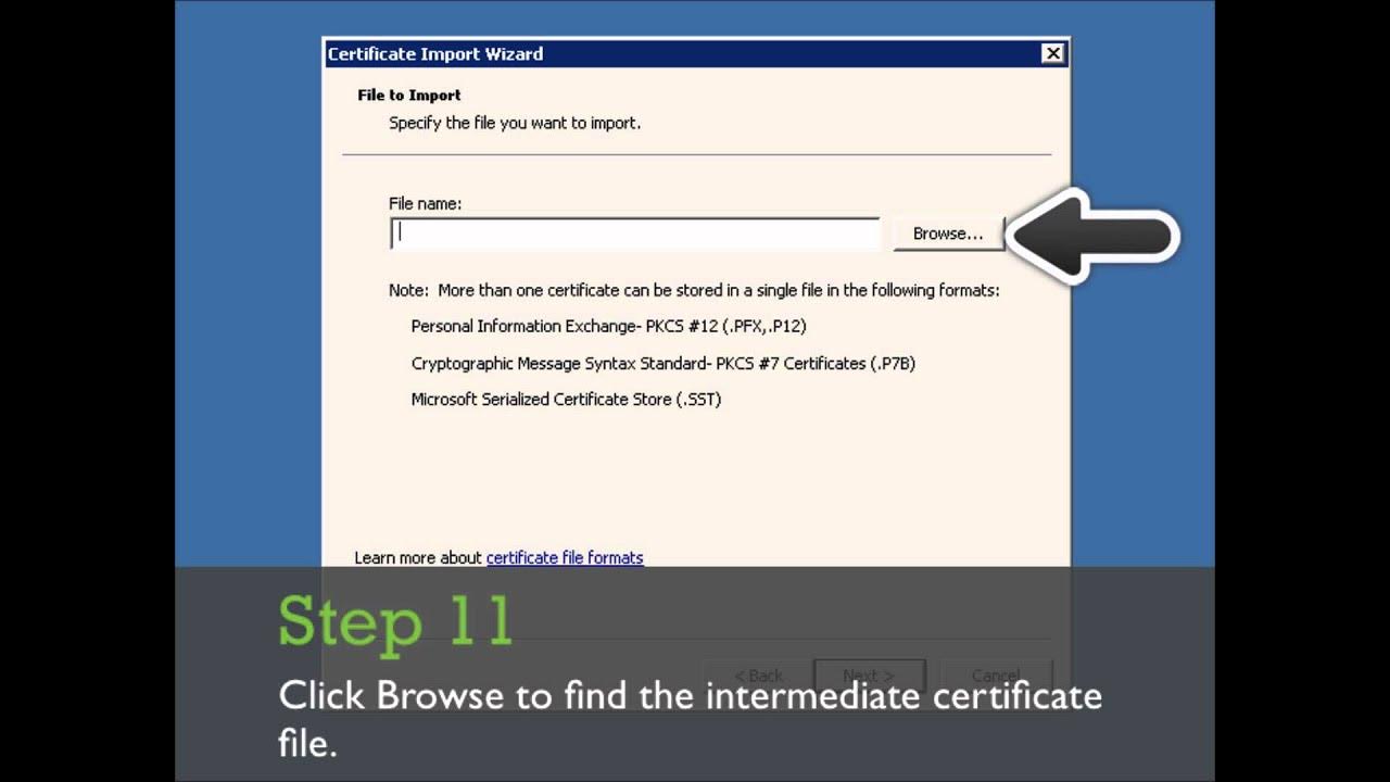 Import certificate. Certificate of Wizard. Windows install Bundle Certificate Intermediate.