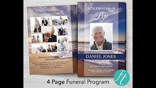 4 Page Waves Funeral Program Template
