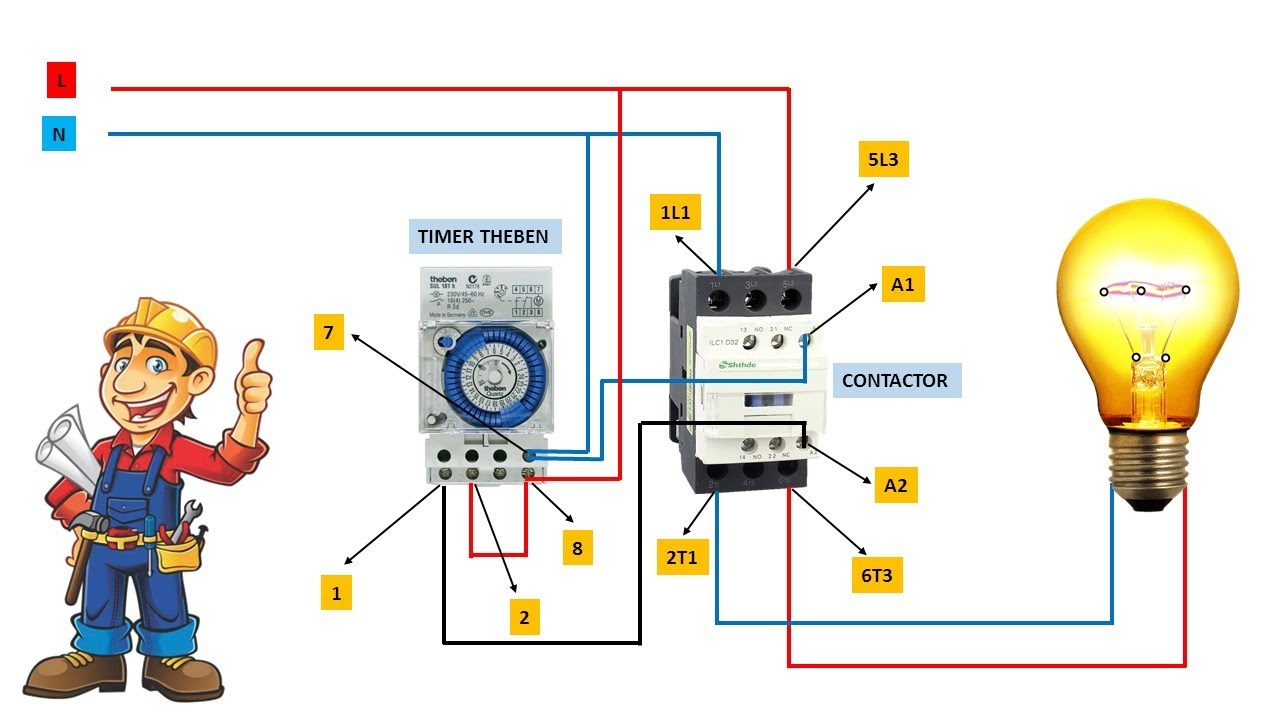 Theben Sul 181h Timer Installation Circuit With Contactors Youtube