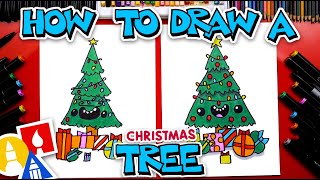 How To Draw A Funny Cartoon Christmas Tree With Presents