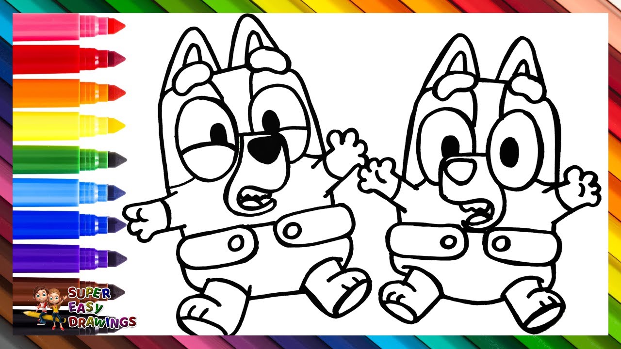 Draw and Color Baby Bluey and Baby Bingo 🐶🍼🐶 Drawings for Kids