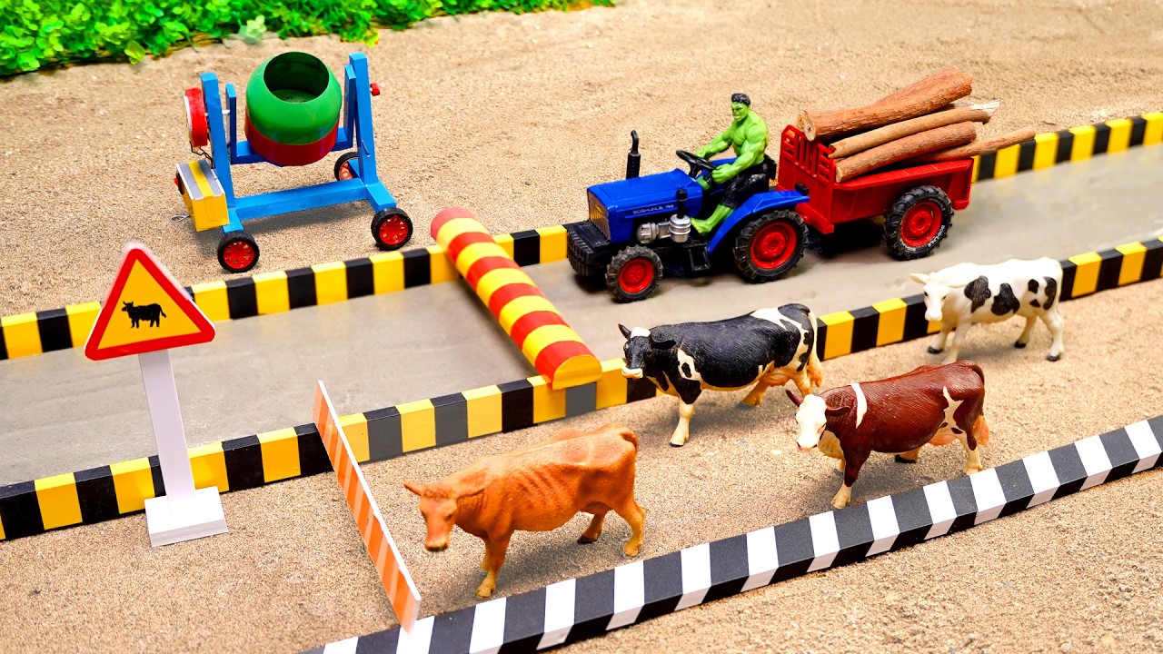 Road Construction Action with Mini Excavator Crane and Heavy Equipment Team | Diy Science Project