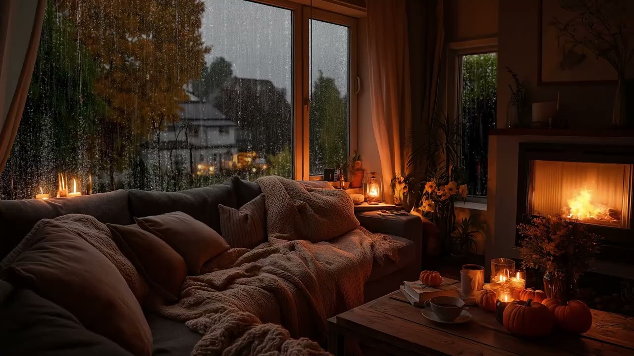 Rainy Night Window Sounds ❄️ Relaxing Fireplace ASMR (3 Hours)