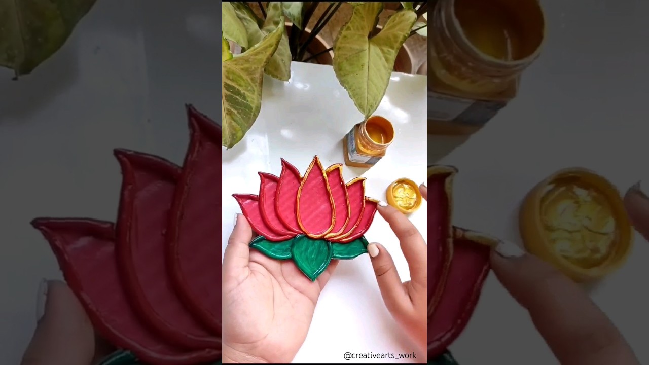Diy Lotus Using Clay And Cardboard / Acrylic Paint / Diwali Decoration 
