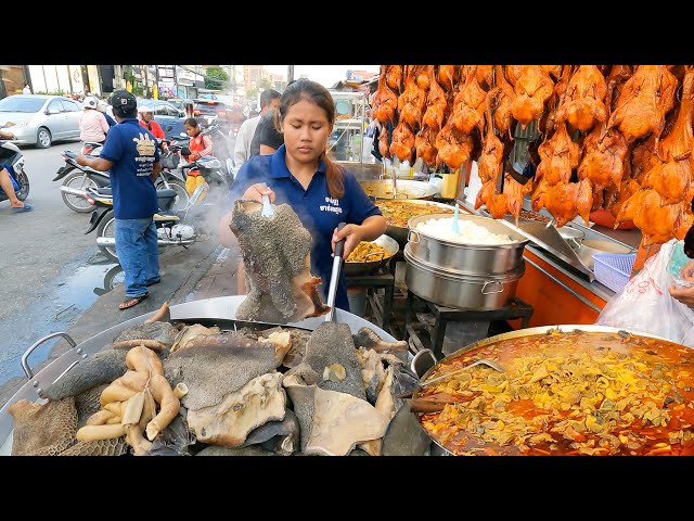 Best Cambodian Street Food - Braised Beef Honeycomb, Grilled Ducks u0026 Spicy Boiled Octopus - Yummy class=