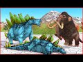 Elephant mammoth vs Clan of Stego monsters in Jurassic world epic battle | Mammoth life 2k23