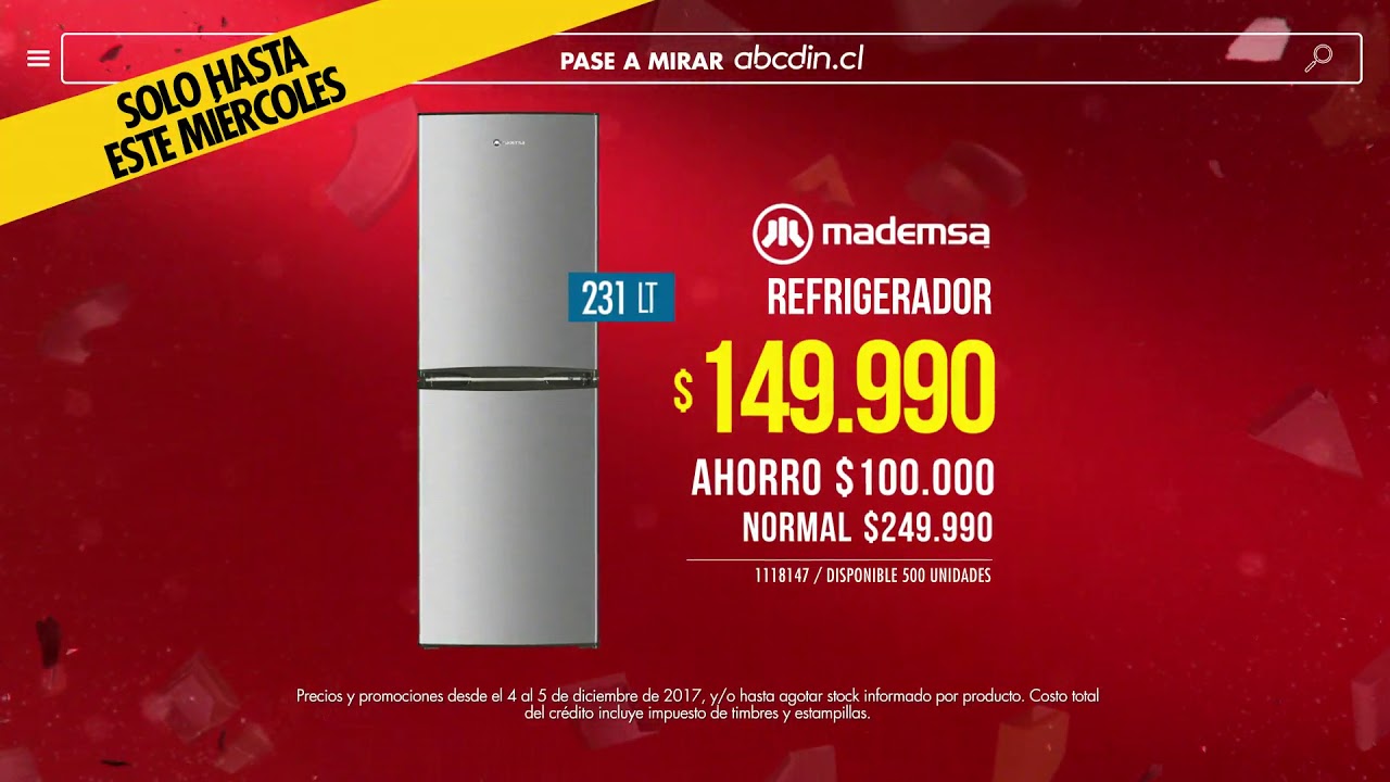 muerto Ejemplo Perforar abcdin - Ofertas al limite especial Navidad - Refrigerador Mademsa 231 lts  a $149.990 - YouTube