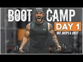 Boot Camp Day 1 | 30 Min Upper Body Dumbbell Workout | Chest, Biceps & HIIT Cardio