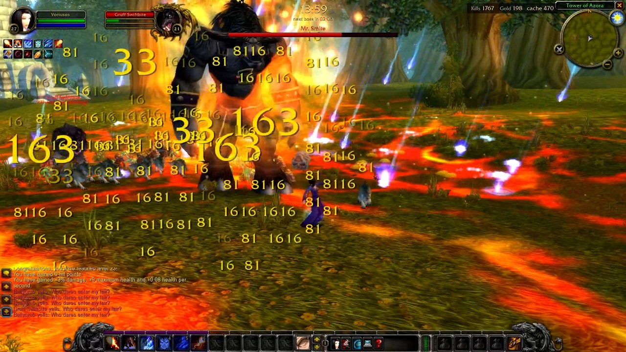 Azeroth Survivors gameplay — a mage clearing Elwynn Forest