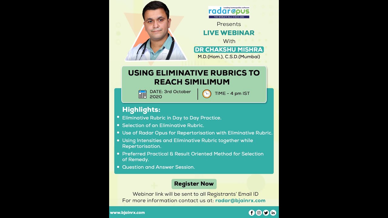 RadarOpus Live Webinar | Using Eliminative Rubrics to Reach Similimum | Dr. Chakshu Mishra