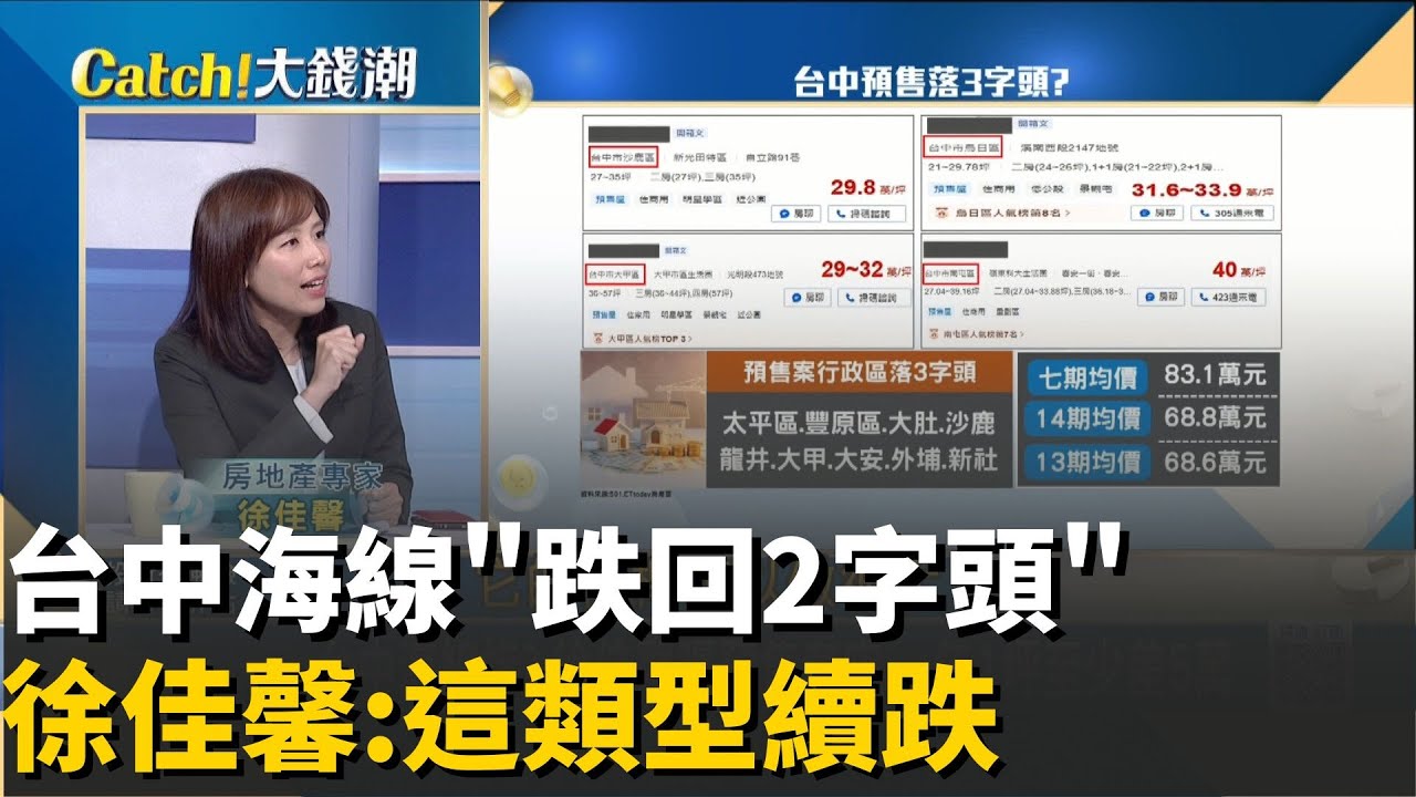 台中海線慘? 徐佳馨曝預售套牢.一年1坪至少差五萬!交屋量最大+四千萬豪宅線! 專家示警台中房市天險│20251030│Catch大錢潮 feat.徐佳馨