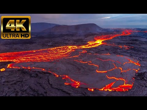HUGE LAVA RIVER LEAVES VIEWERS IN AWE AT SUNSET! EPIC DRONE FLIGHT, OVER AN ERUPTING VOLCANO! 4K