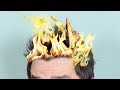 Hair catches on fire
