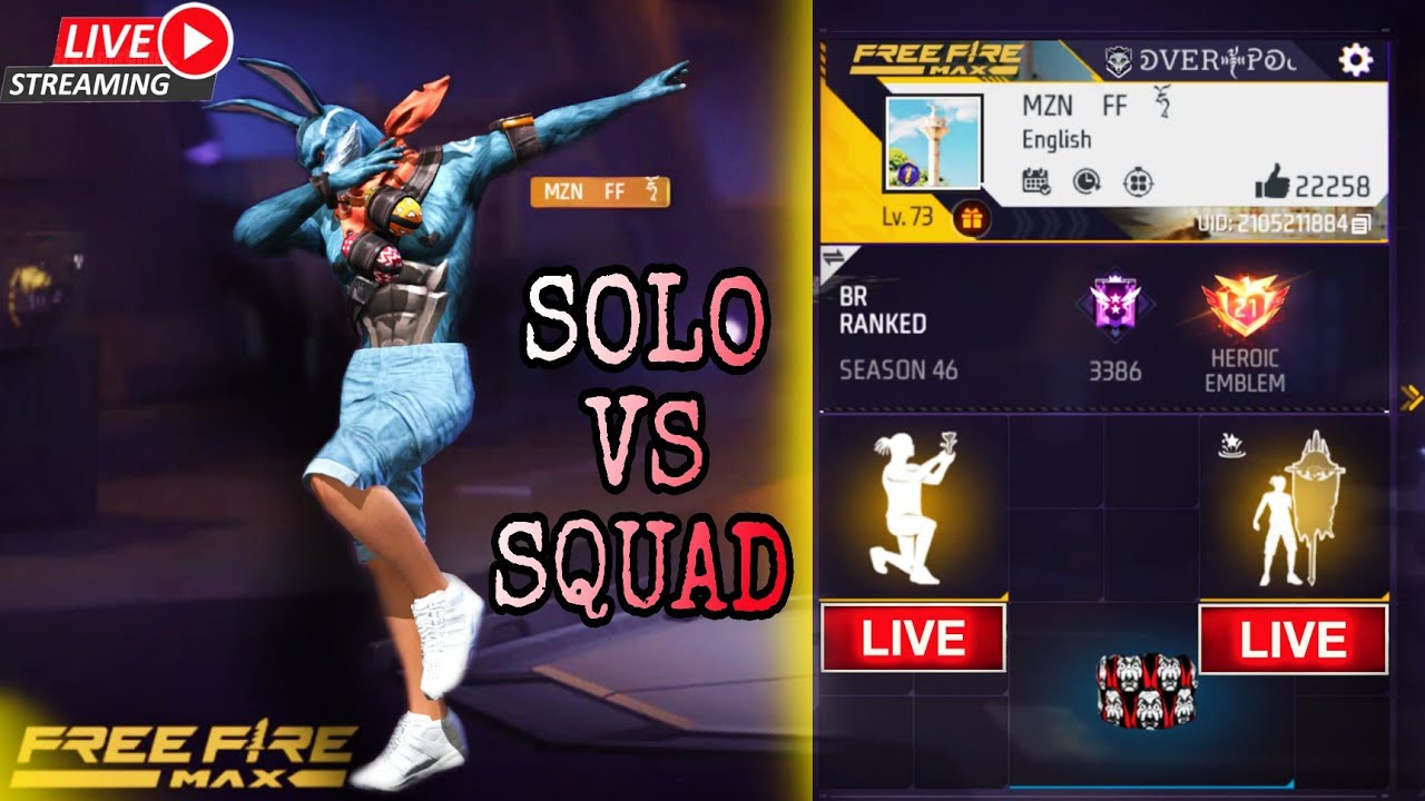 🔴[ Live ] FREE FIRE SOLO VS SQUAD GAMEPLAY - YouTube