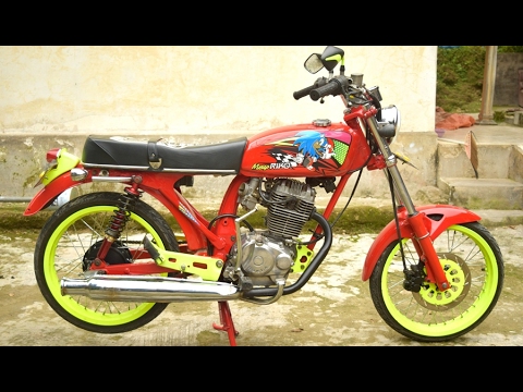 Honda CB  100  1974 Modifikasi Merah  plus hijau stabilo 