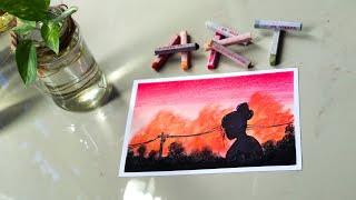 Oil Pastel Drawing Alone Girl Step By Step