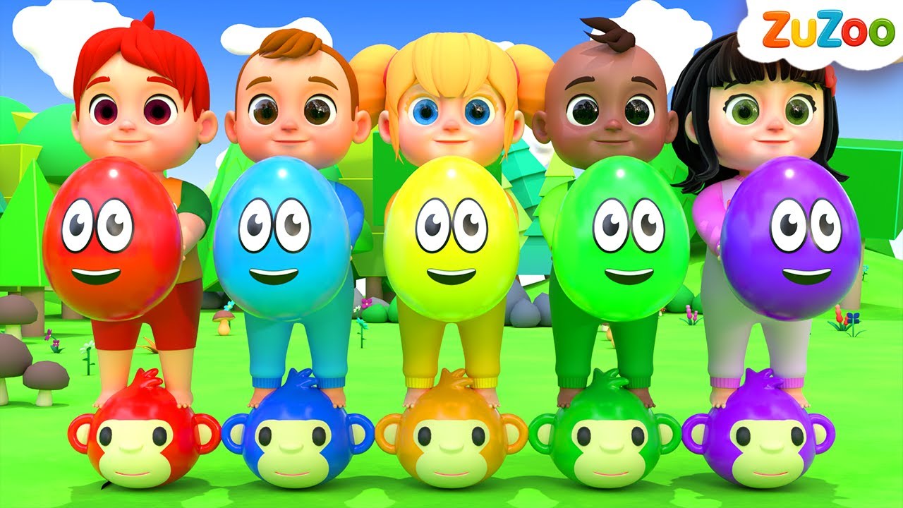 Color egg Song! | Five Little Monkeys Jumping On The Bed | ZuZoo Nursery Rhymes & Kids Songs