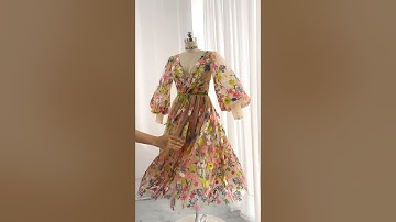 Making a puff sleeves v neck midi prom dress #sewing #fashion #prom #eveninggown