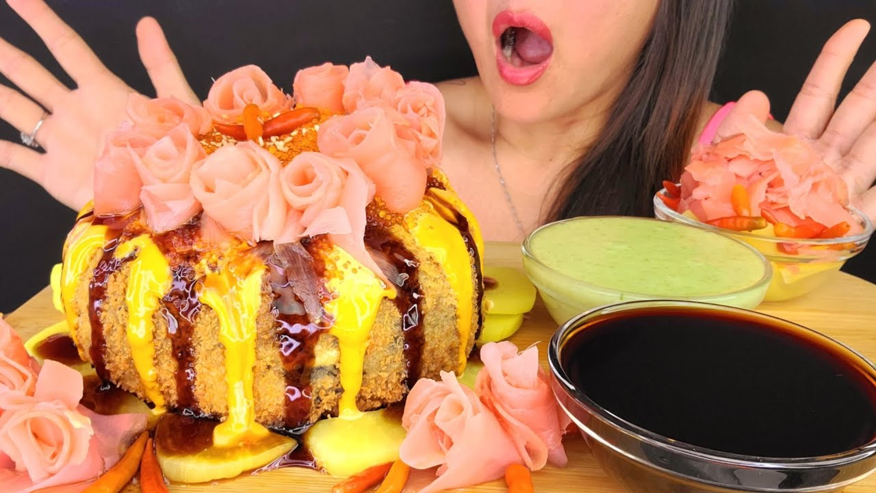 OH YES!!!  MOST CRUNCHY FRIED SUSHI CAKE!  SEAFOOD ASMR MUKBANG OMAD MESSY EATING NOISES BIG BITES