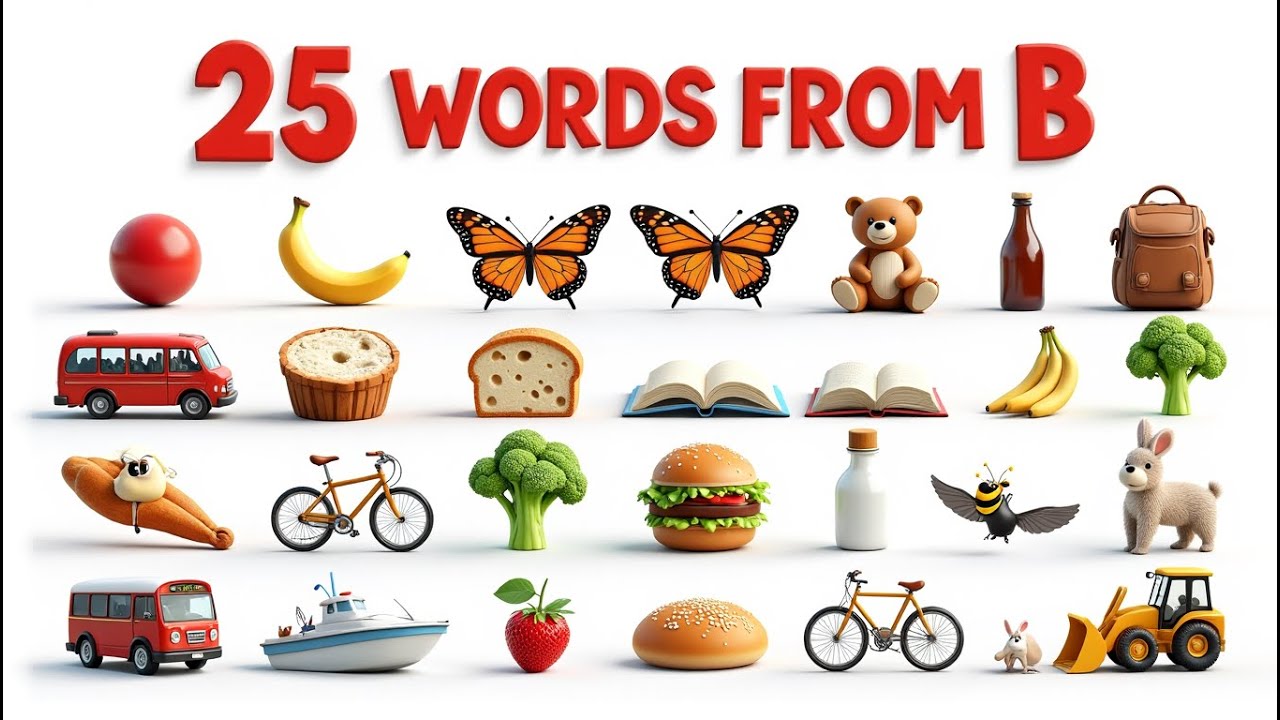 25 Words Starting with B 🔤 | Learn Letter B | Kids Learning Video