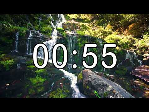 55 second timer with Calm and Soft Music and background of waterfall