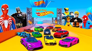 DESAFIO DE SUPER CARROS vs PISTA HOT WHEELS com HOMEM ARANHA e NOVOS HERÓIS - GTA V