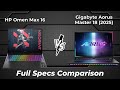 HP Omen Max 16 vs Gigabyte Aorus Master 18 2025 🔥 Full Specs Comparison