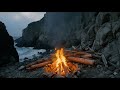 Ocean Cave Campfire & Rain: 8 Hours Deep Sleep (with Piano)#DeepSleep #OceanWaves #RainSounds