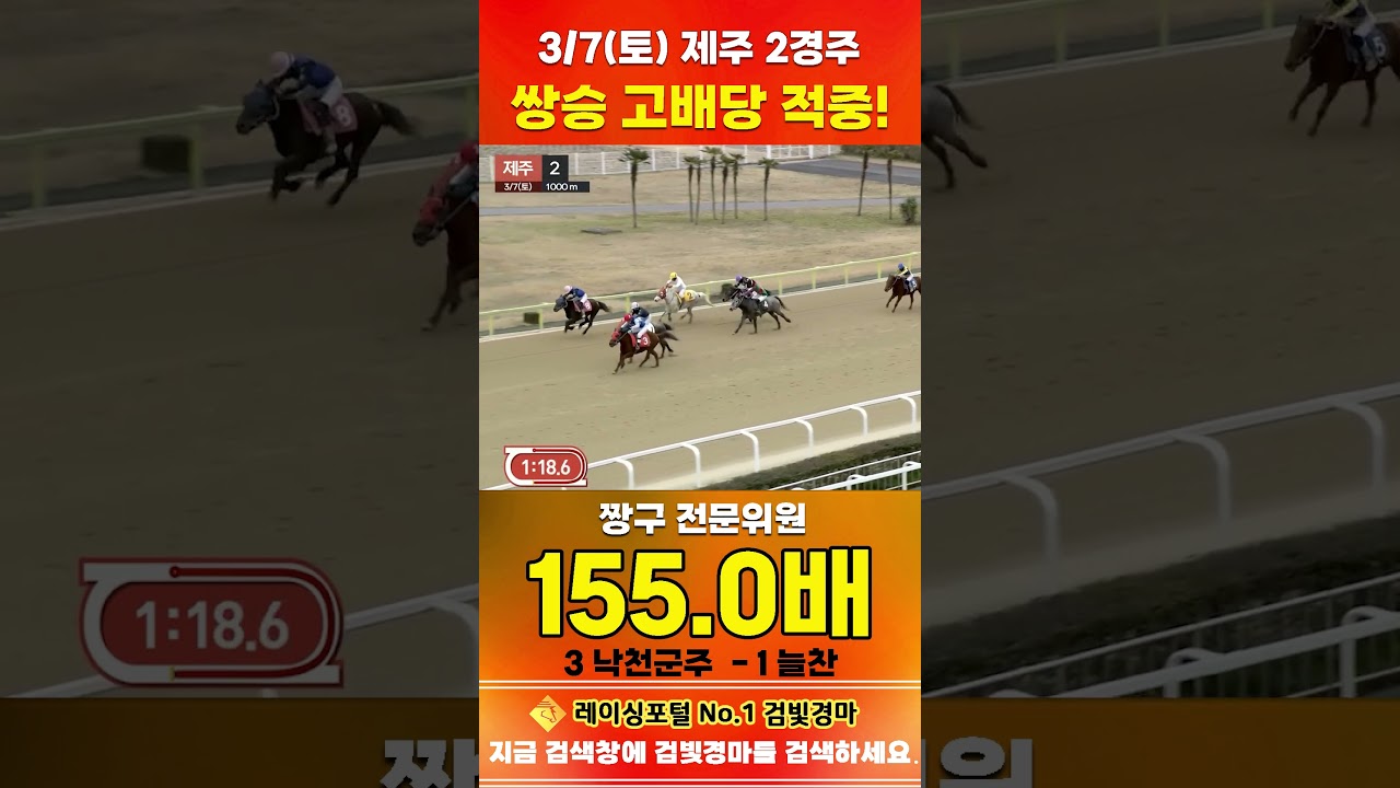 [제주 경마] 3월 7일 토요 2경주 짱구 전문위원 쌍승 고배당 적중 #경마 #horse #한국마사회 #automobile #하이라이트 #뉴스 #riding #게임 #korean