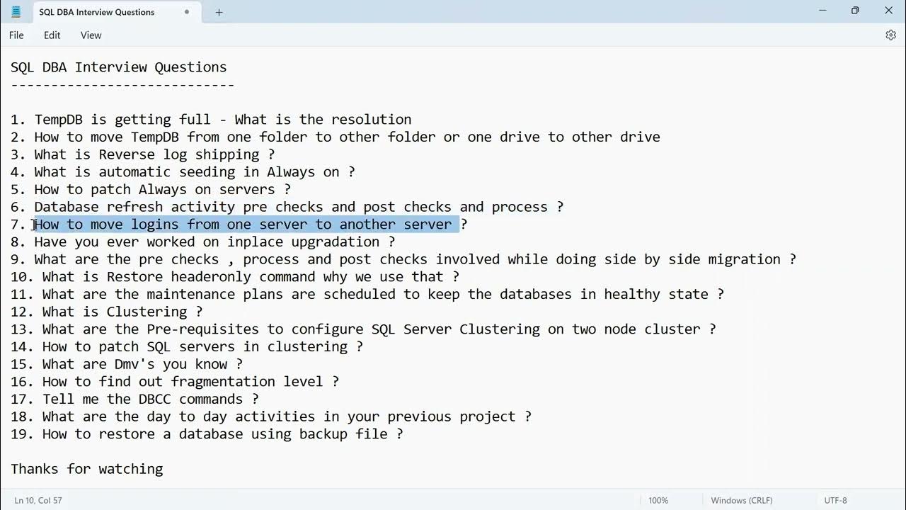 Sql dba interview questions youtube