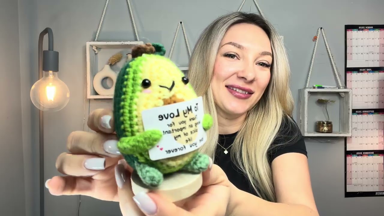 Valentines Day Gift for Him Her, to My Love Handmade Crochet Taco & Avocado with Wooden Base 