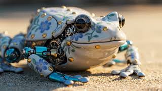 A hyperrealistic mechanical frog