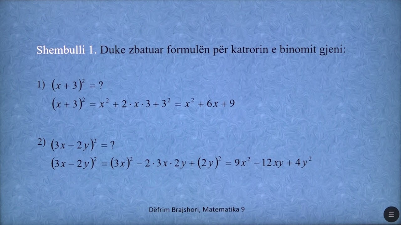 9 02 044 - Java e njëmbëdhjetë - Matematikë - Katrori i binomit  Ndryshimi i katrorëve