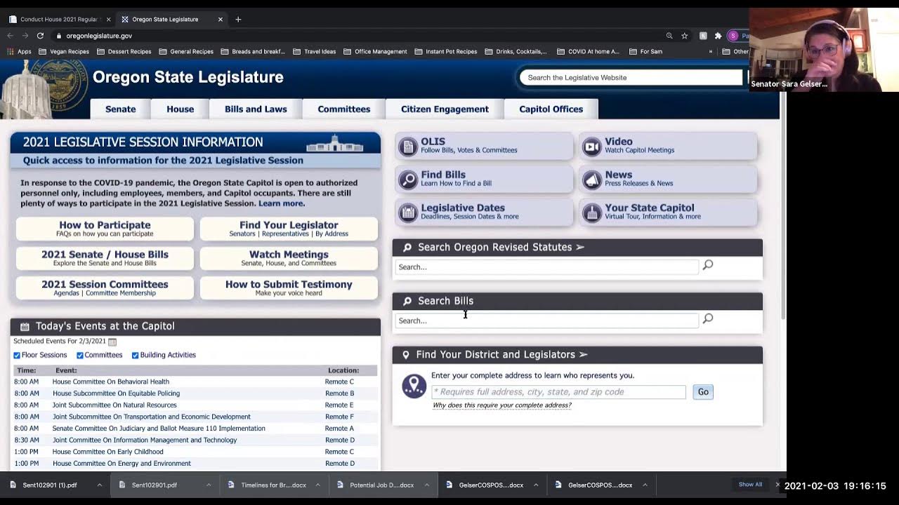 Navigating the 2021 Legislative Session through OLIS YouTube