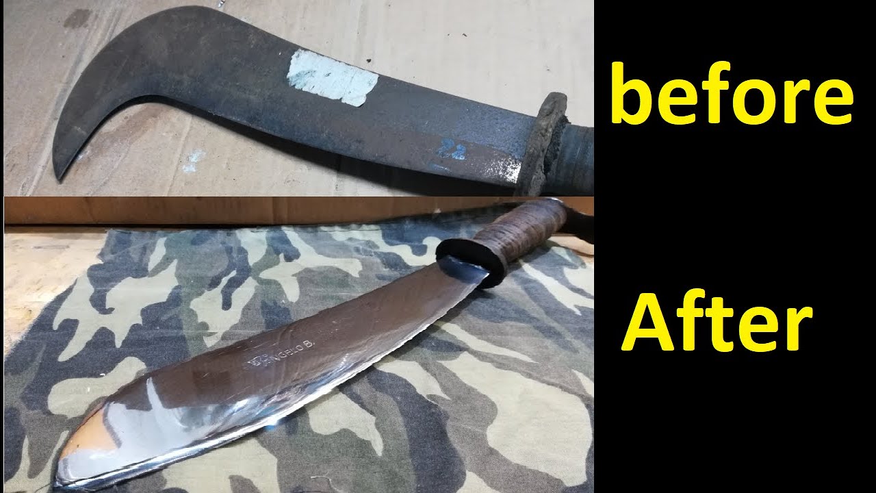 restauro vecchio machete, Restoration old machete, rusty remove, knife