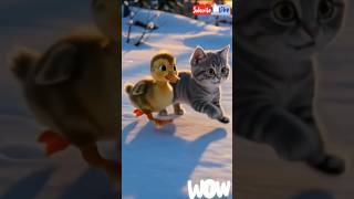 🐥❄️ Tiny Duck Saves Frozen Kitten 🥺💖 | Most Emotional Animal Rescue Story Ever! #aivideo #cute
