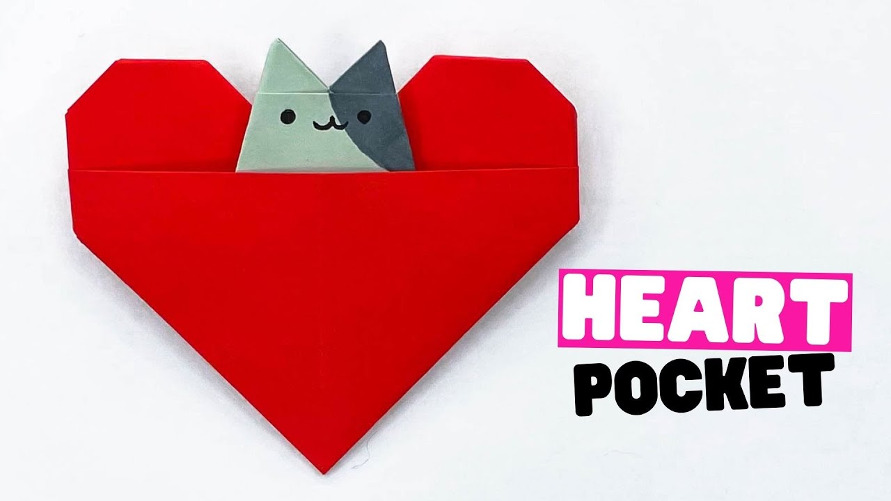 How to make ORIGAMI HEART [origami heart pocket with origami cat, rabbit  and Pikachu] 