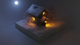 Блендер.Создание 3д сцены со снегом,освещением,деревьями и туманом.