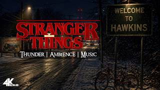 Stranger Things Ambience🌩️Cozy Live Wallpaper | Snowfall Music Thunder | Road 10H 4K Ultra HD