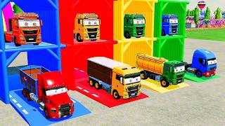 Transporting Huge Colorful Mixer Truck and Others With MAN Long Flatbed Trailer Trucks Eps 4 FS22
