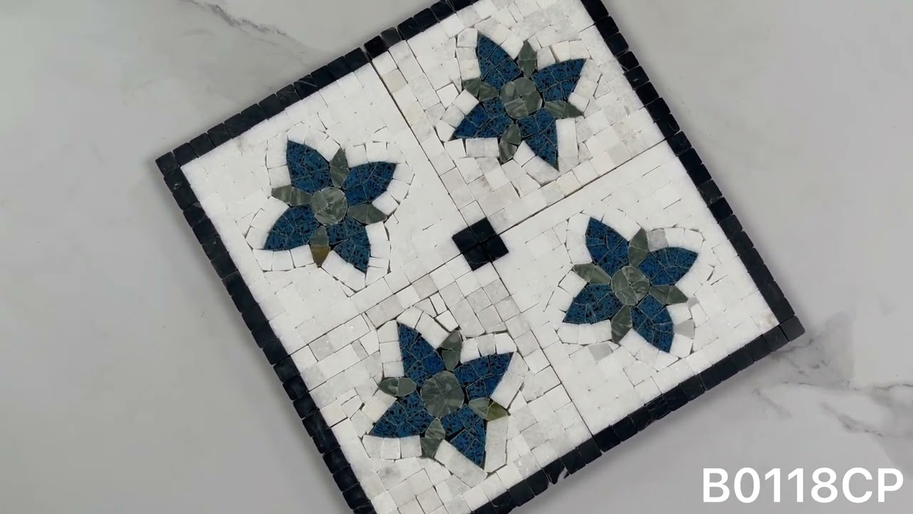 Marble Online - Elizabeth Emerald Sapphire 4.7x4.7 Marble Mosaic Border Corner Tile Polished