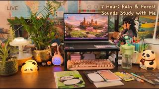 7 HOURS Study With Me 🌧️ ADHD Body Doubling • 50/10 Pomodoro (Rain &amp; Forest Sounds)