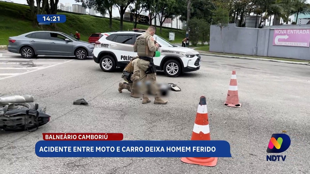 Colisão entre carro e moto deixa homem ferido em Balneário Camboriú