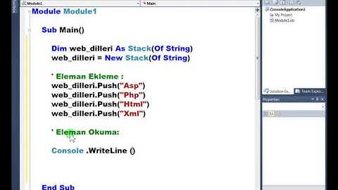 Visual Basic .NET - Ders 361 : Generic Koleksiyonlar Stack Sınıfı Push Count Pop Metodları
